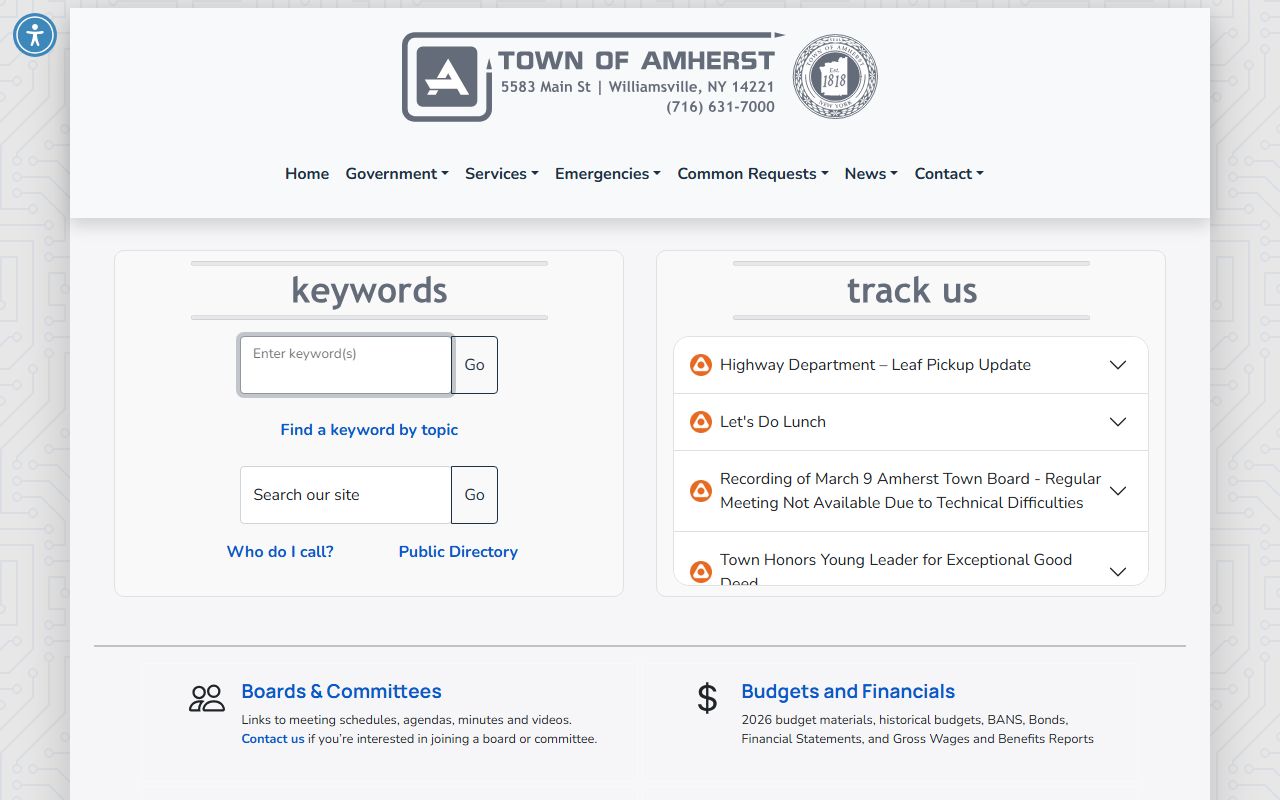 Amherst inmate population records through Town of Amherst official website