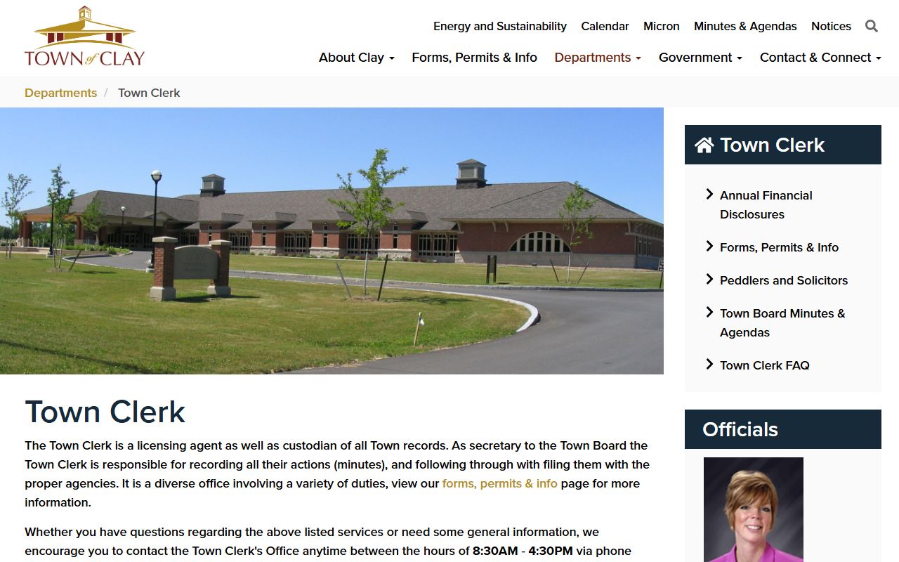 Clay inmate population town clerk serves as licensing agent and custodian of records