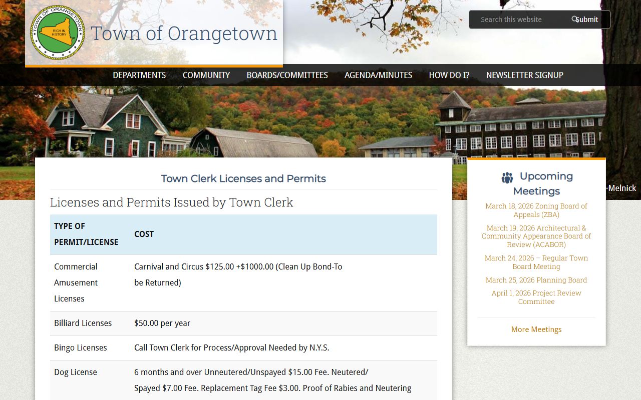 Orangetown inmate population records through town clerk licenses and permits office