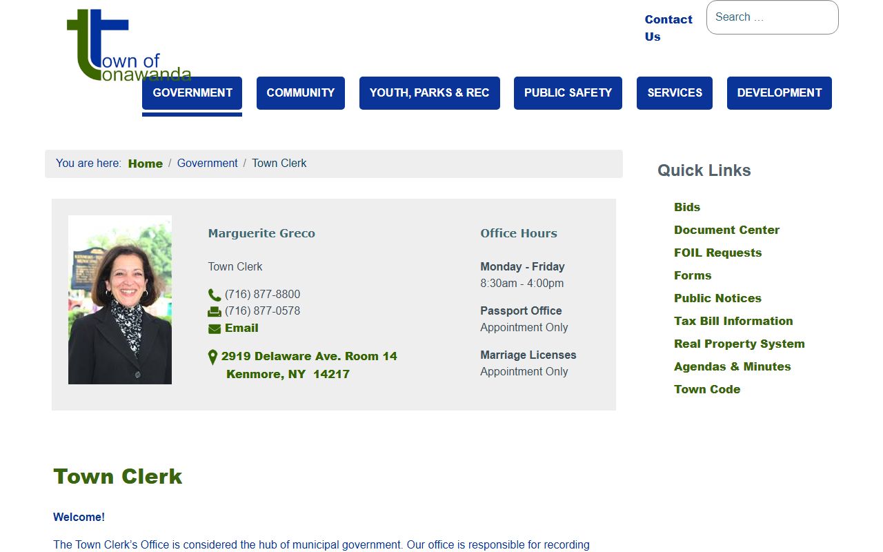 Tonawanda inmate population records accessed through Town Clerk Marguerite Greco