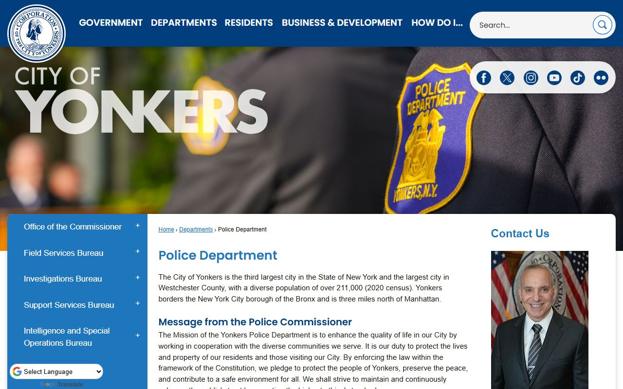 Yonkers inmate population and Yonkers Police Department official page