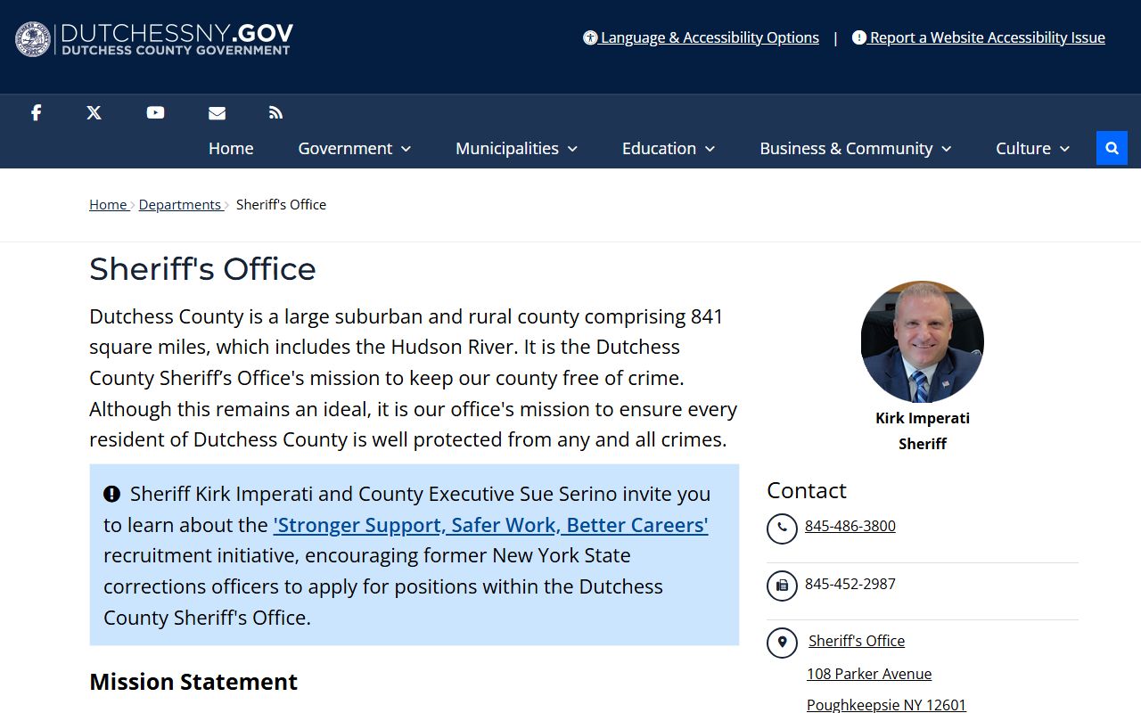 Dutchess County inmate population covering 841 square miles in the Hudson Valley