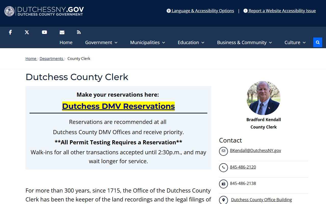 Dutchess County inmate population and County Clerk office established in 1715