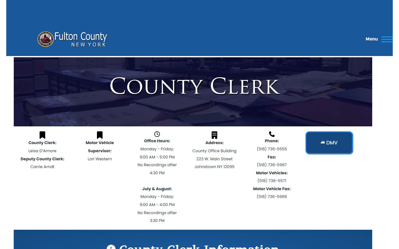 Fulton County inmate population records through County Clerk's Office
