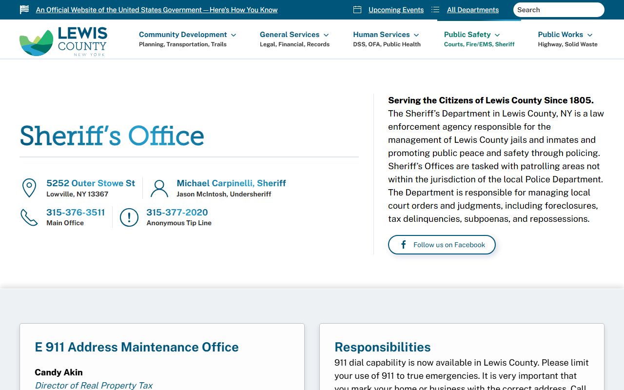 Lewis County inmate population sheriff's office page showing Undersheriff Jason McIntosh