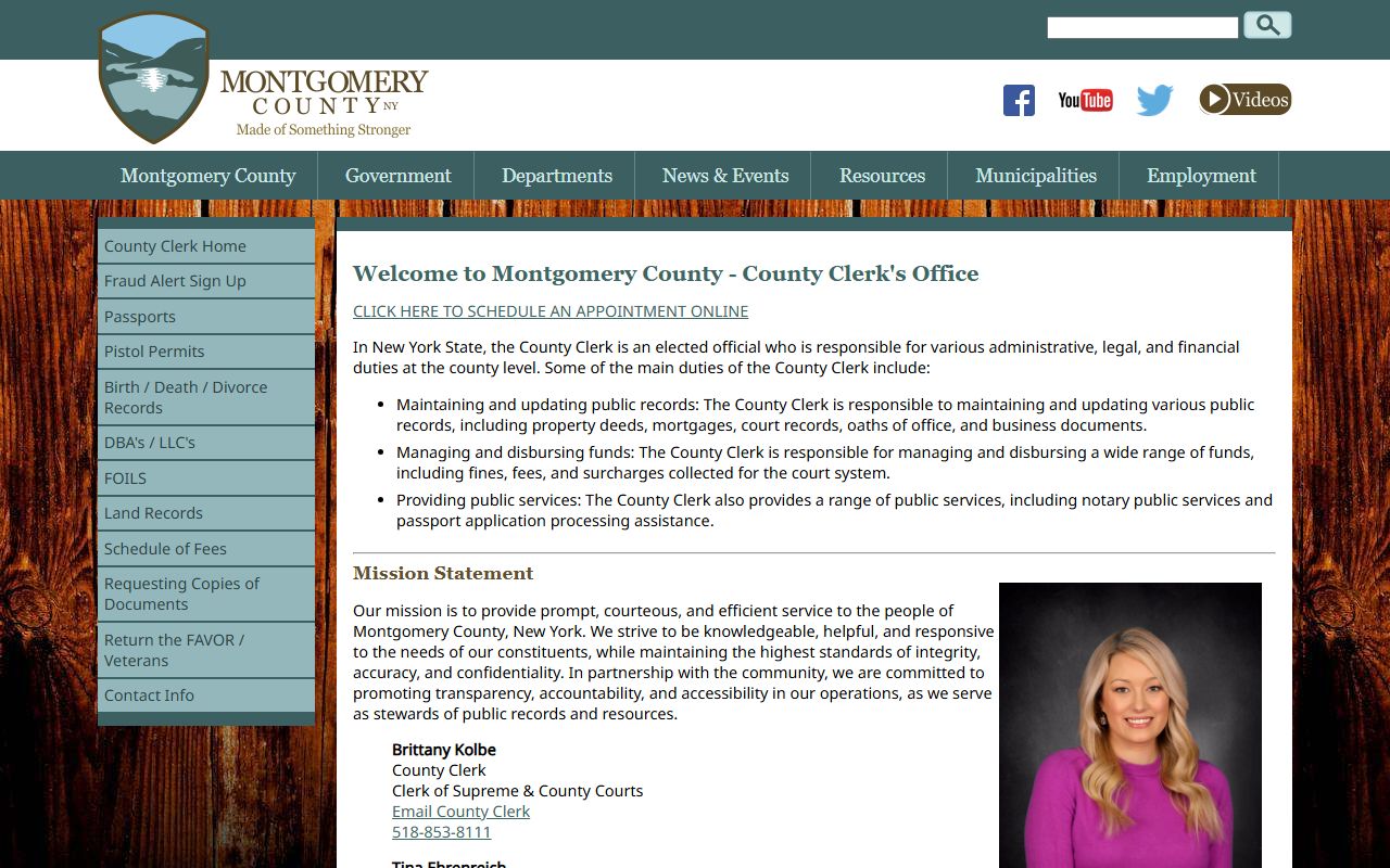 Montgomery County inmate population county clerk Brittany Kolbe office page
