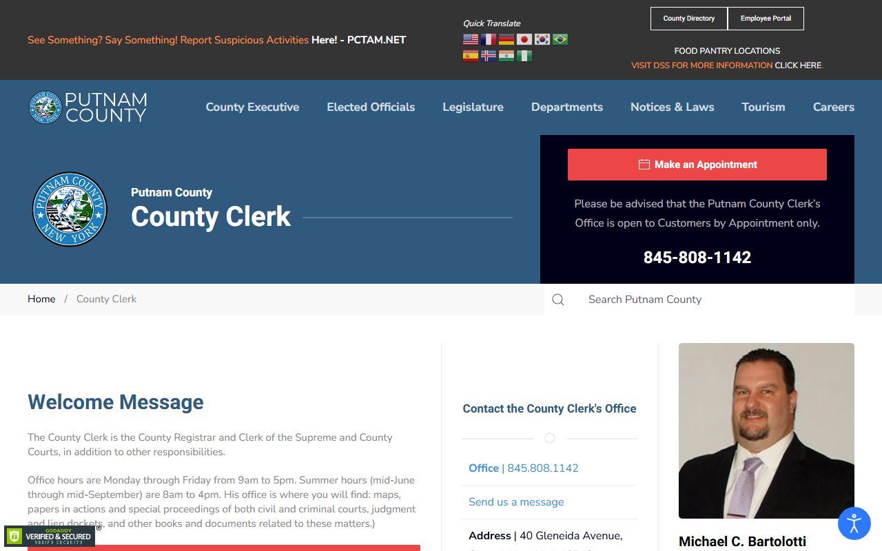 Putnam County inmate population records and court records access through the County Clerk