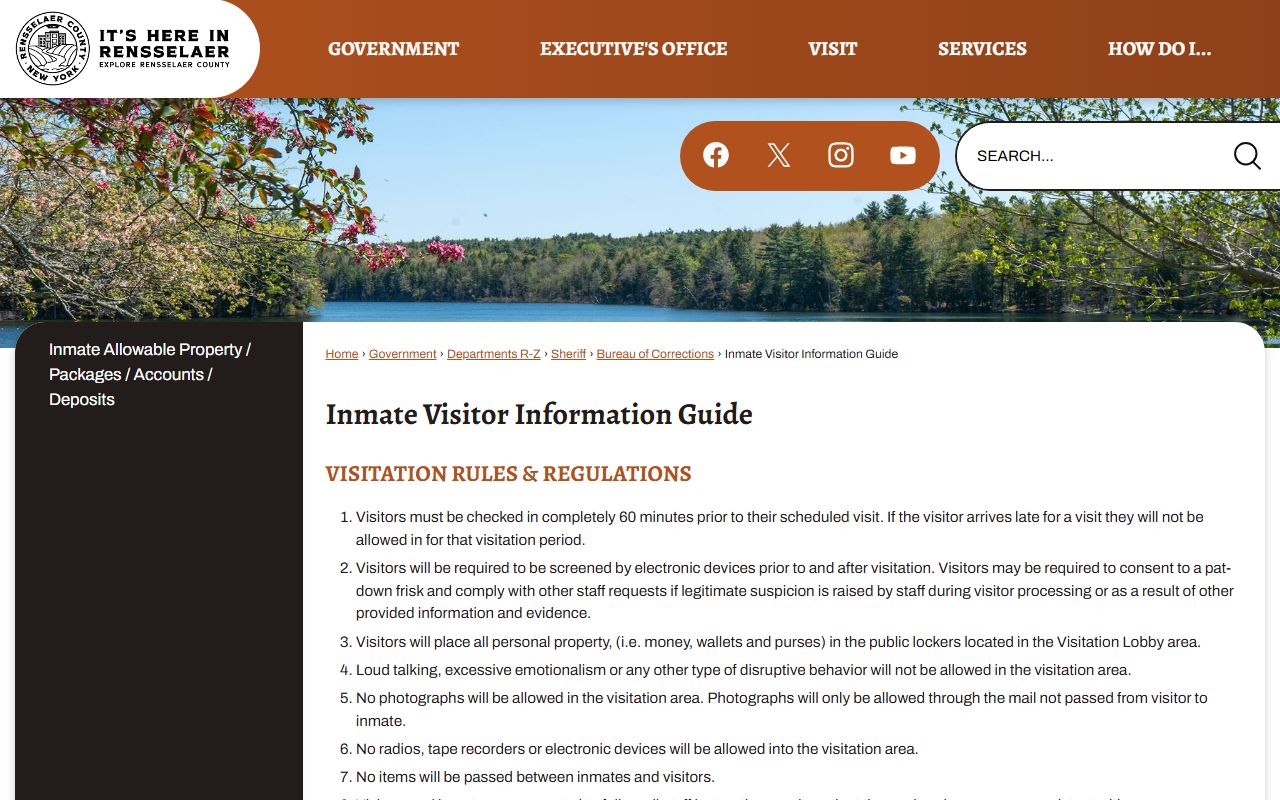 Rensselaer County inmate population visitation rules and check-in procedures