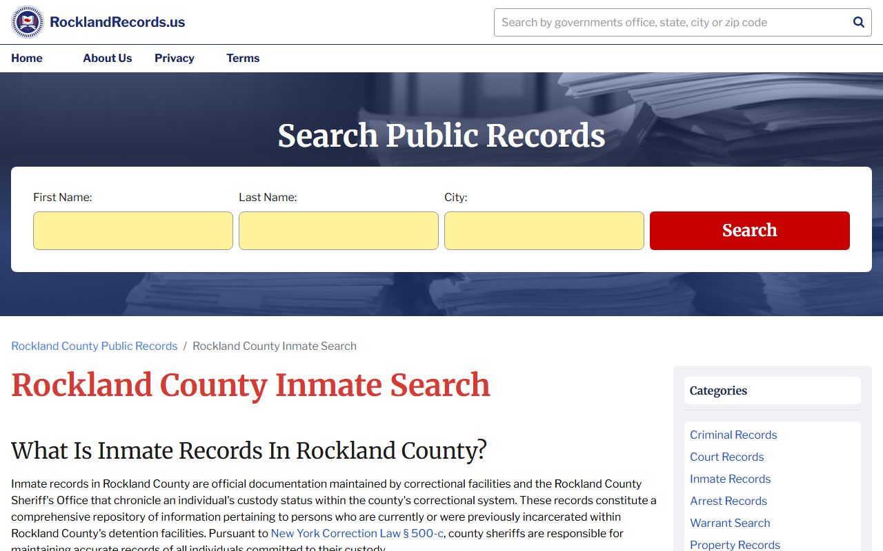 Rockland County inmate population search through the Sheriff's Office lookup system