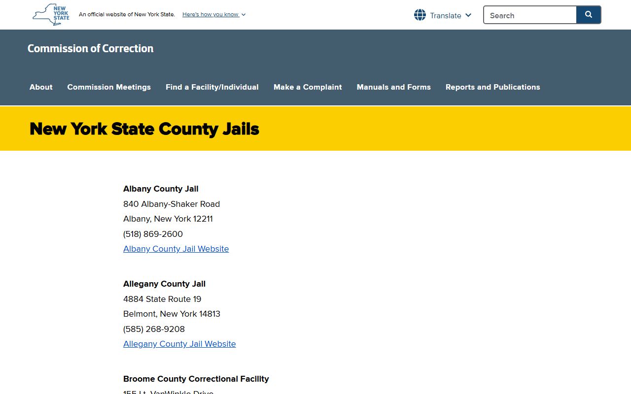 Saratoga County inmate population facility at 6010 County Farm Road Ballston Spa