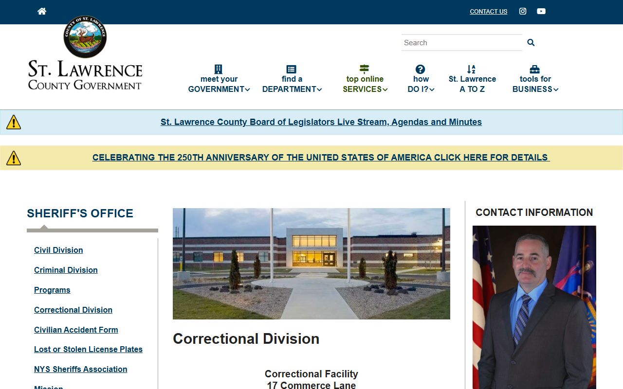 St. Lawrence County inmate population facility information and contact details