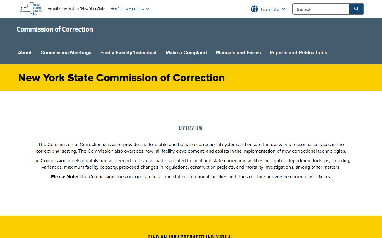New York Commission of Correction oversight of inmate population